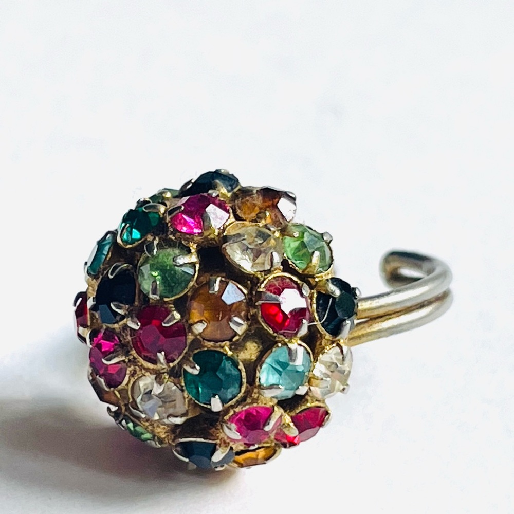 Vintage Multicolor Rhinestones Statement Ring Adjustable Size